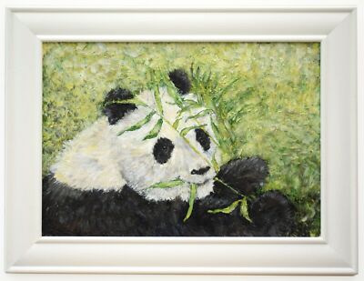 Großes gerahmtes Panda Portrait Gemälde signiert Original Wildlife Andi J Lucas