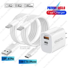 For iPhone 14/13/12 iPad 20W USB-C Fast Wall Charger QC3.0 Adapter PD Cable Lot