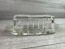 Vintage Unbranded Prescut Clear Glass Butter Dish 7 1/4" Star and Fan