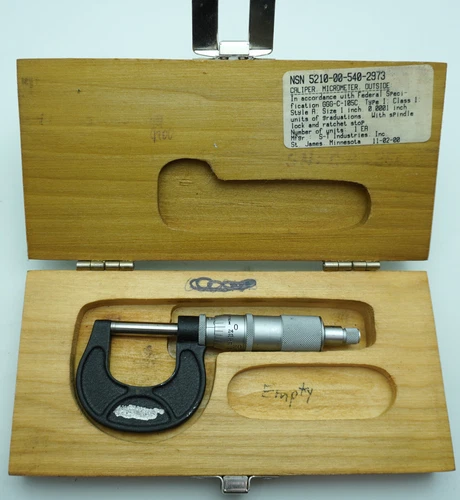 Vintage Scherr-Tumico 0-1" Outside Micrometer W/Wood Case