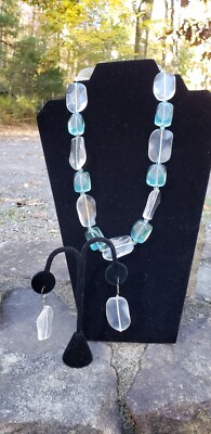 Beautiful Handmade Aqua Clear Glass Large Bead  Necklace & Earrings 