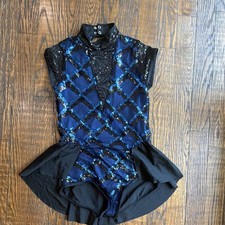 Weissman Blue Sequin Geometric Mock Neck Dance Leotard Costume MA