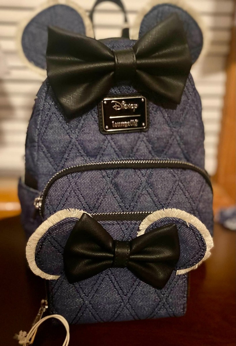 Disney Minnie Mouse Denim Quilted Loungefly Backpack  display picture 1