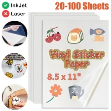 8.5" x 11" Clear Printable Vinyl Sticker Paper A4 Waterproof for Inkjet Printer