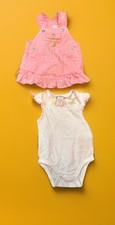 NWT NEW -GUESS BABY GIRLS PINK 2 pcs OVERALL DRESS & ONE PIECE- 3/6M RUFFLE TRIM