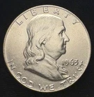 1963 (D) Franklin Half Dollar Uncirculated 90% Silver 50C US Coin
