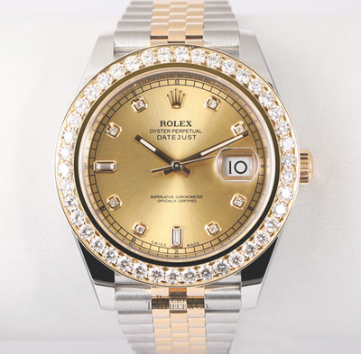 Rolex Datejust 41mm 126333 Watch 3CT Diamond Bezel Champagne Diamond Dial