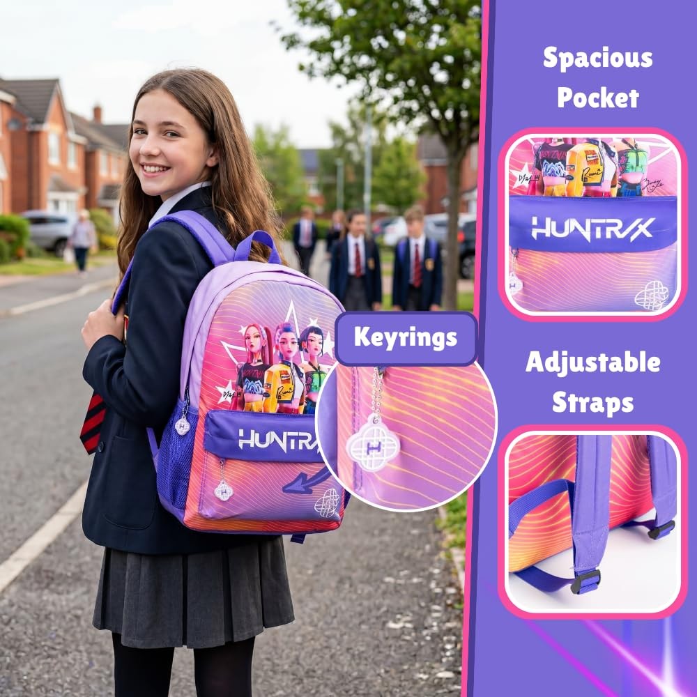 KPop Demon Hunters Huntrix Girls Pink Backpack Cartoon Character School Bag with image 3