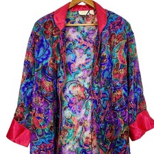 Vtg Victorias Secret Gold Label Small Satin Robe Floral Long Feminine Colorful S