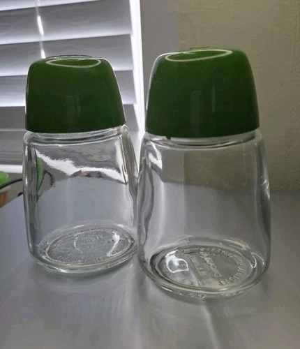 Vintage Federal Housewares Salt & Pepper Shakers Glass Avocado Green MCM