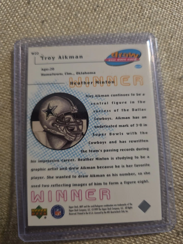 Troy Aikman 1999 Upper Deck MVP Draw Your Own Card Winner W22 Cowboys🔥 - Image 2 of 2