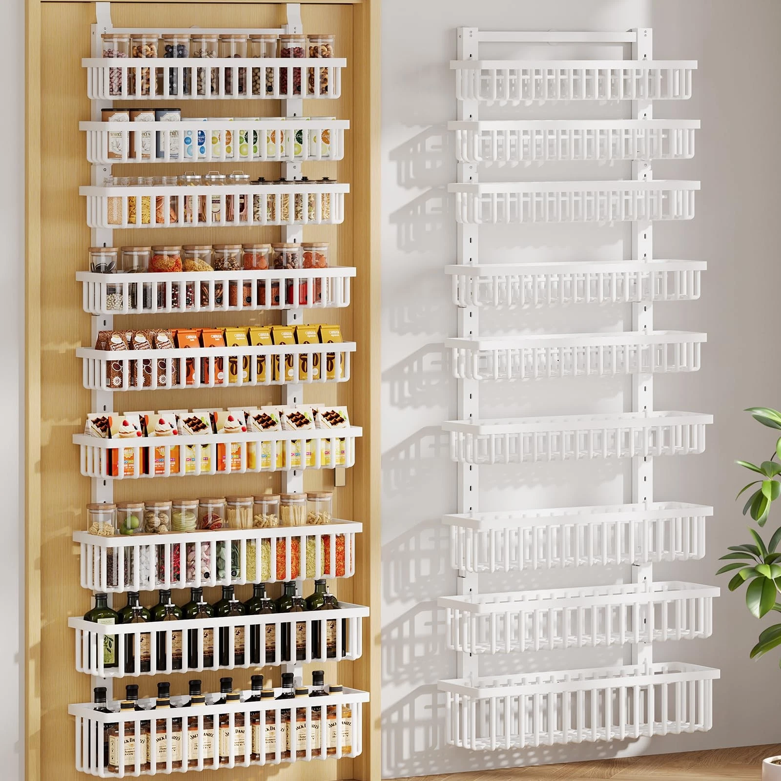 9 Tier Over The Door Pantry Organizer, 2 in 1 Wall Mount or Hanging Spice Rac...