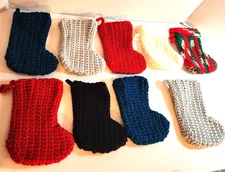 Set of 9 Handmade Sm Crochet Christmas Stockings Red Blue White Great for gifts!