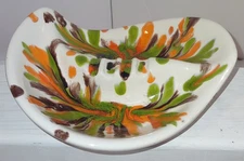 Vintage Ceramic Leaf Bowl Ashtray with Vibrant Colors Mid Century Modern 6.5 In