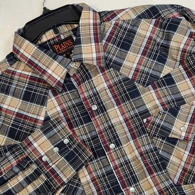 Plains Casual Metallic Snap-Up Shirt Mens X-Large Long Sleeve Multicolor Plaid