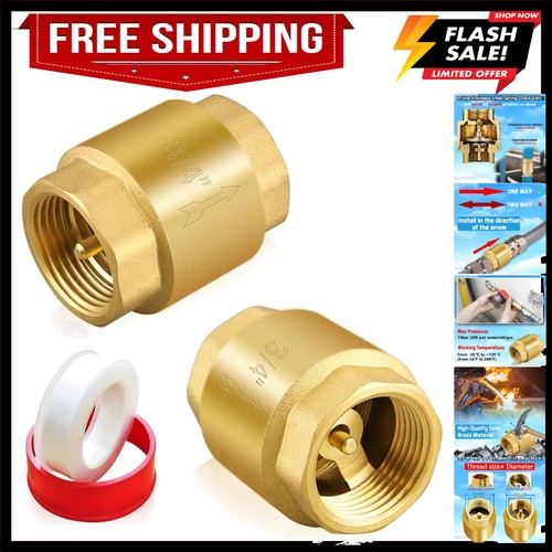 2PCS 3/4 NPT Thread Spring Check Valve, Brass Non Return One Way Horizontal V...