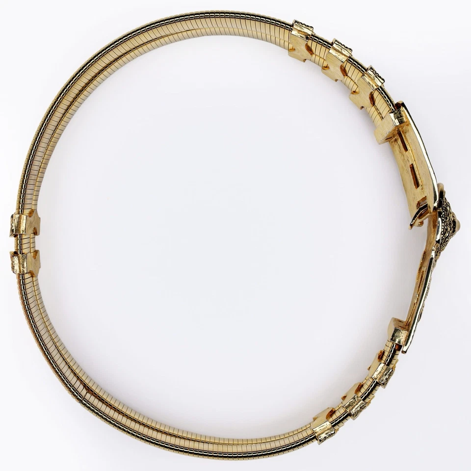 Cinturón elástico Judith Leiber vintage de metal dorado con hebilla de león de la década de 1980 Foto 3 de 4