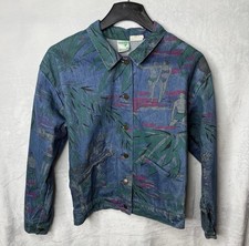 Vintage Wrangler Denim Jacket - Made In USA - All Over Tropical Print - Medium