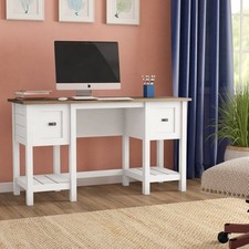 Farmhouse White Oak 2 Drawer Office Writing Desk Made in USA