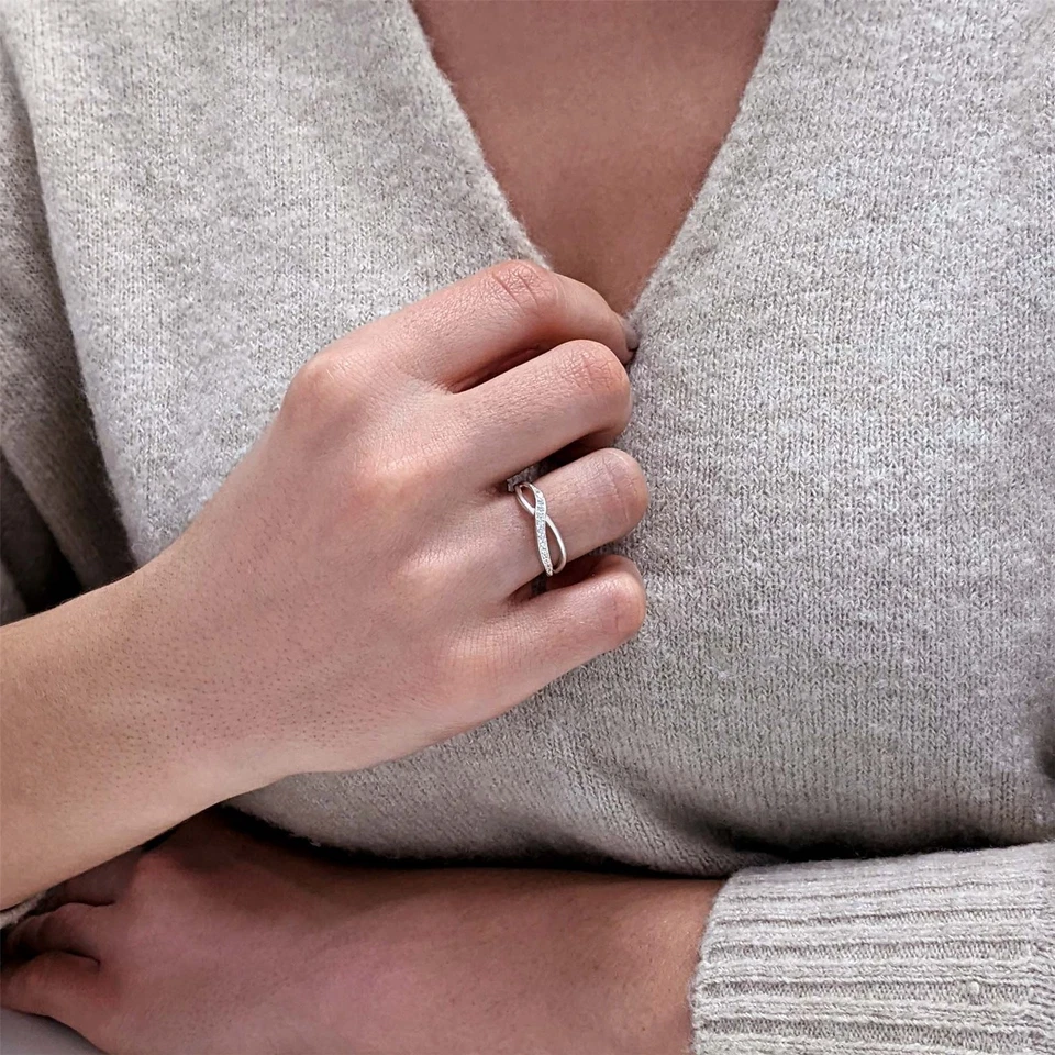Silverly Anello Argento 925 14 Zirconi Simbolo Infinito Amore Fidanzamento - Immagine 3 di 4