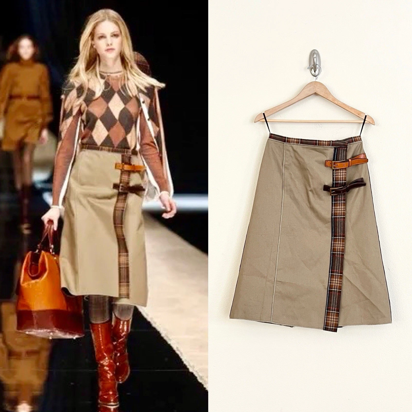 Vintage D&G Dolce & Gabbana F/W 2008 Wool Tartan Plaid Buckle Wrap Skirt 40 US4