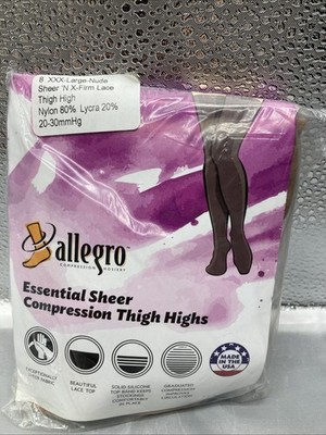 Allegro 20-30 mmHg 3X Essential Sheer Compression Thigh High Hose Lace Trim