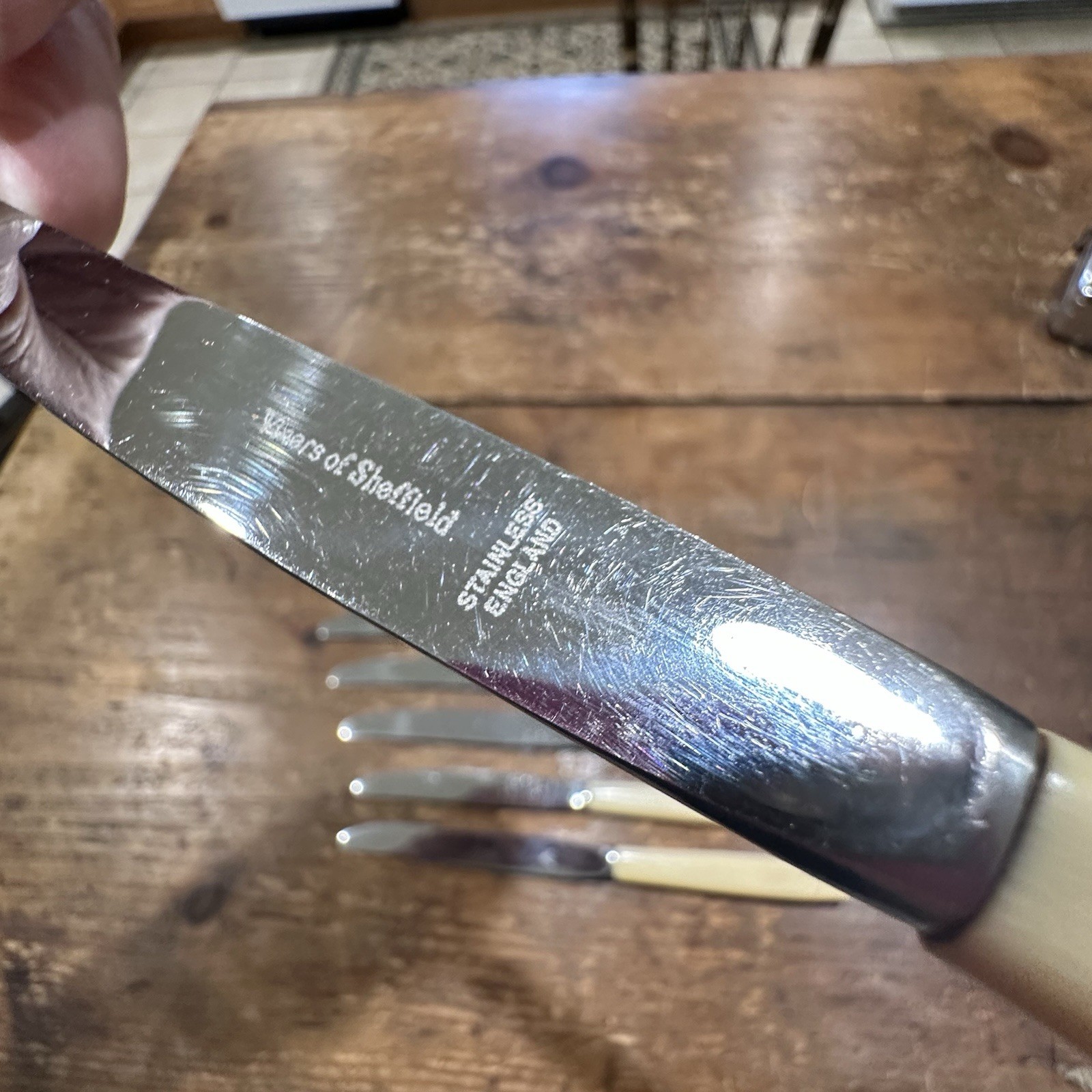 Vintage Viners of Sheffield-England Butter Knives Celluloid Handles Set of 6