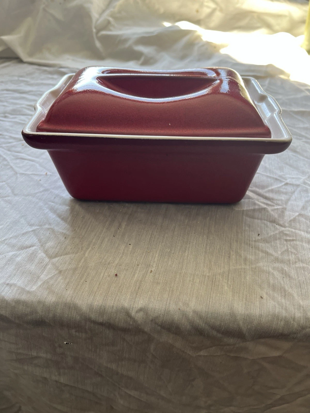Emile Henry Ceramic Dishwasher Safe Rectangle Loaf Pan with Lid Red White