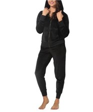 NWT Velour Women's Large Hoodie  Jogger Set By Felina - Black Polyester