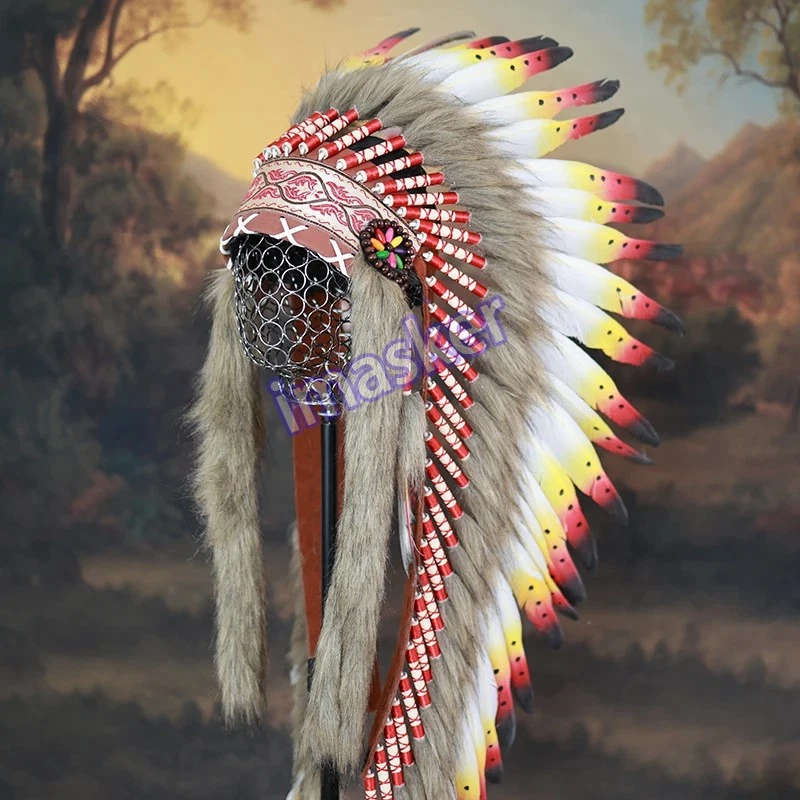 Tocado de plumas indio hecho a mano fiesta rendimiento étnico popular disfraz  Foto 4 de 4