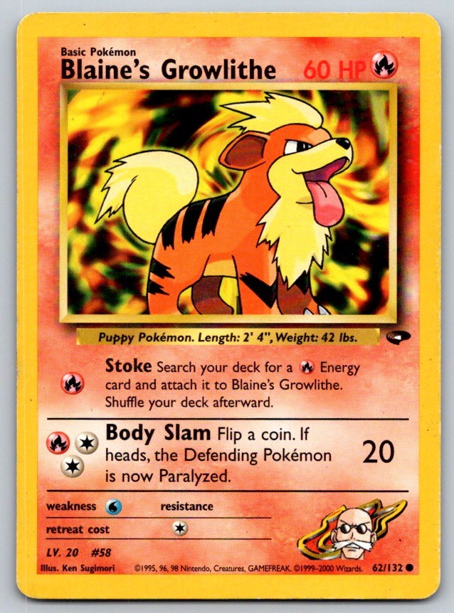 Blaine's Growlithe Unlimited Gym Challenge 62/132 Pokemon Card MP