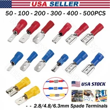 50/500PCS Female Spade Wire Connectors Crimp Butt Electrical Insulated Terminals
