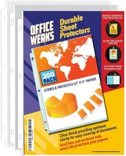 Office Werks 200 Sheet Protectors, 8.5X11 Inch Clear Page for 3 Ring 