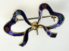 Broche de reloj vintage italiano oro 18K esmalte azul lazo pin fabricante 175 AL 3,5 g