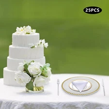 25 Packaged Western Food Plates 32cm Plastic With Transparent Gold Thread Beads