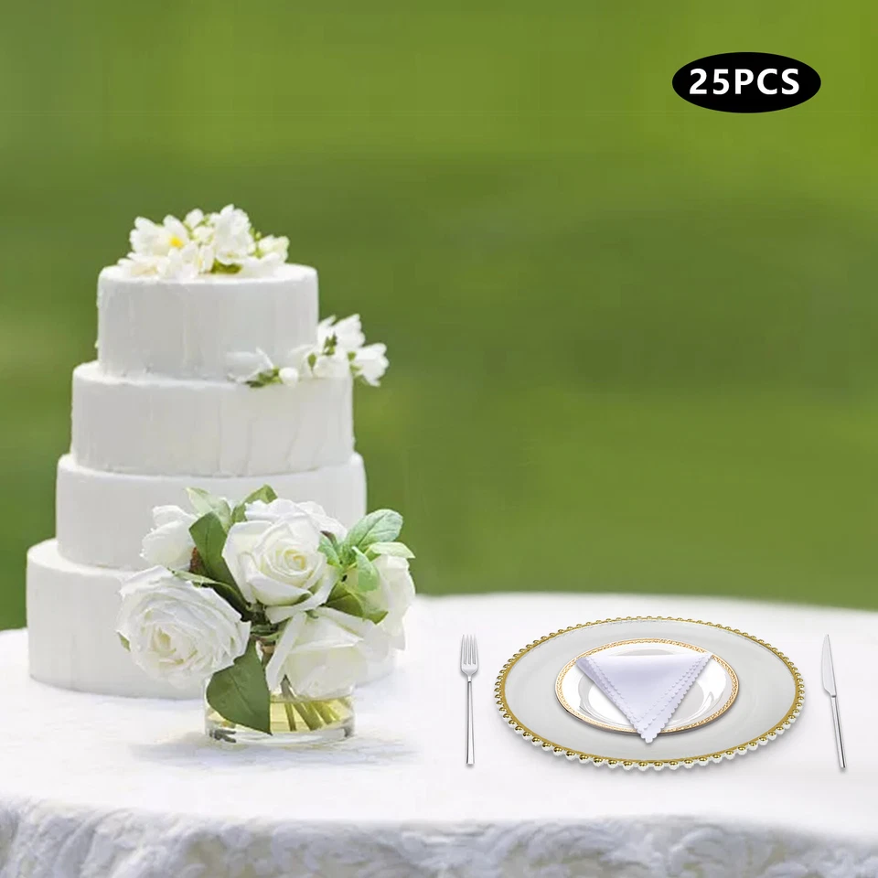 25 Packaged Western Food Plates 32cm Plastic With Transparent Gold Thread Beads - Image 2 of 4