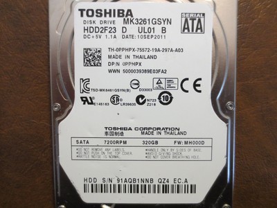 Toshiba MK3261GSYN (HDD2F23 D UL01 B) Fw: MH000D 320gb 2.5  SATA HDD