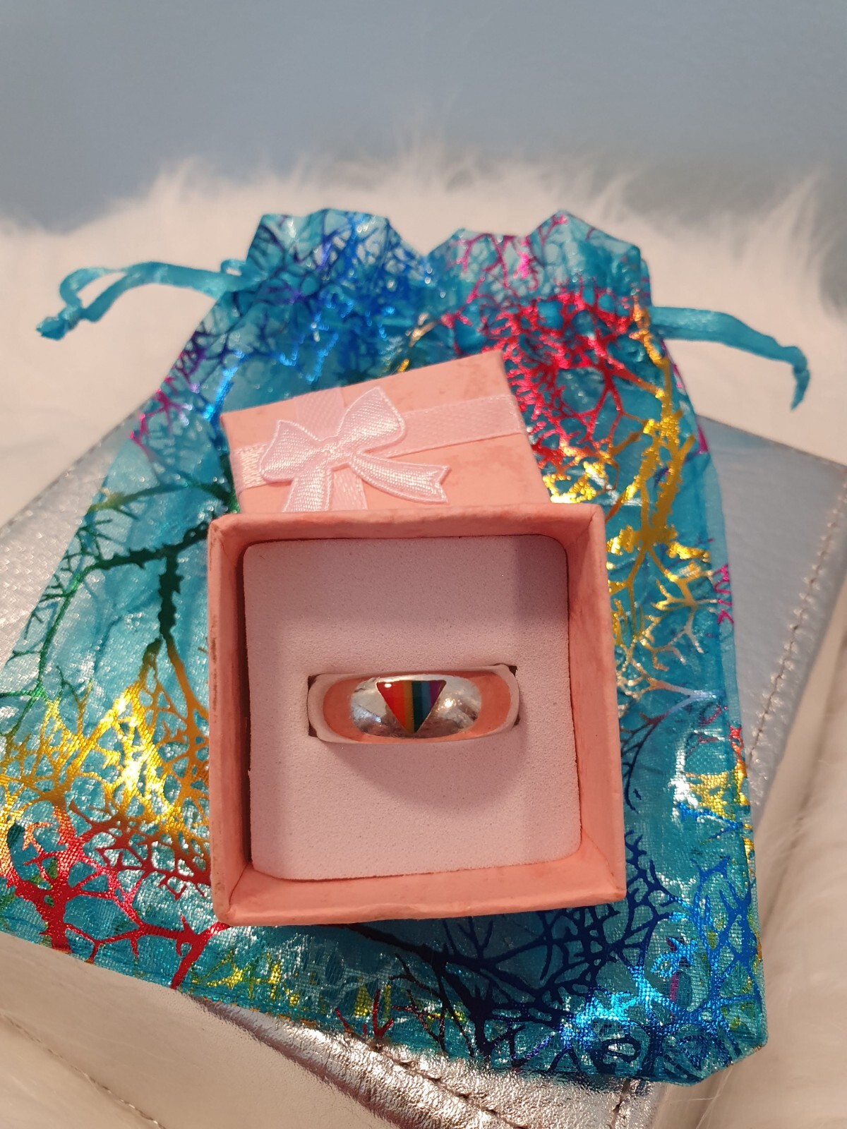 Rainbow Triangle Solid Sterling Silver Band Ring - image 10