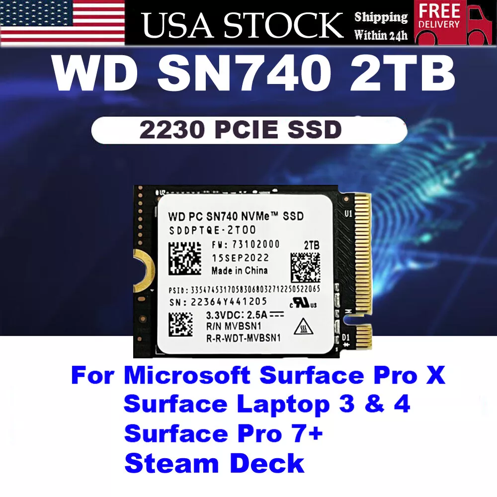 WD 2TB M.2 2230 SSD NVMe PCIe4x4 PC SN740 For Steam Deck ASUS ROG Flow X  Laptop