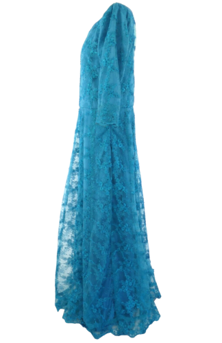 Maxi Lace Dress Blue Fit Flare Waisted Sheer Back Special Occasion Size UK 12 - Picture 10 of 10