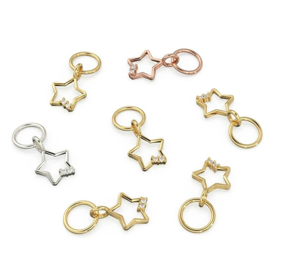 Colgante con dije de estrella maciza de 14K con diamantes naturales hechos a mano en forma de estrella. Foto 3 de 4