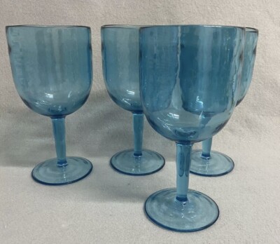 Blue Drinking Glasses Set Of 4 Acrylic Plastic Pedestal Taiwan Nice! | eBay