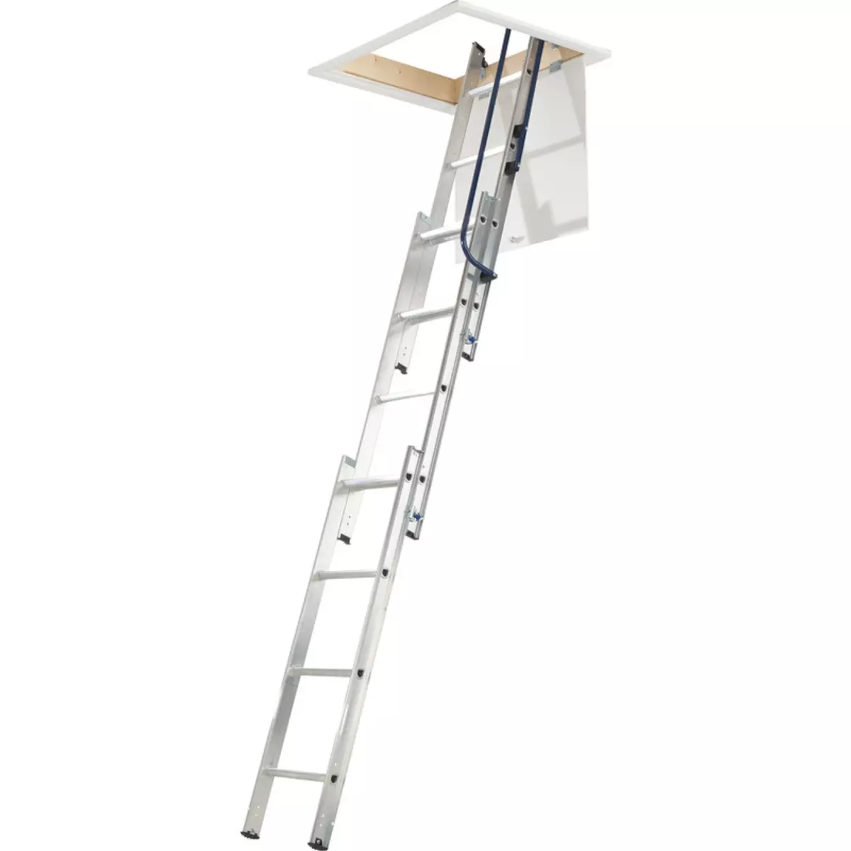Folding loft ladder with handrail outlet