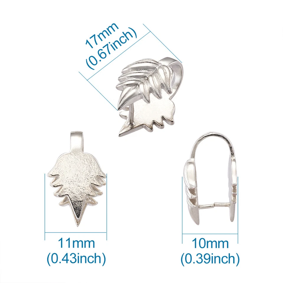 Fianzas de pellizco sin níquel tono platino hoja de hielo 5 piezas fianza colgante 17 mm Foto 2 de 4