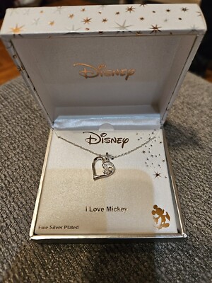 NIB DISNEY - ''I Love Mickey'' Necklace - Fine Silver Plated - Gift Boxed 18'' NICE