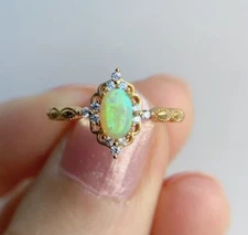 Oval cut Opal CZ Gold Over Sterling Silver Engagement Ring Band Size 5-9 B078