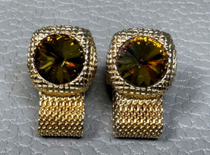 Authentic Amber Colored Yellow Gold Plated Wrap Around Cuff Links