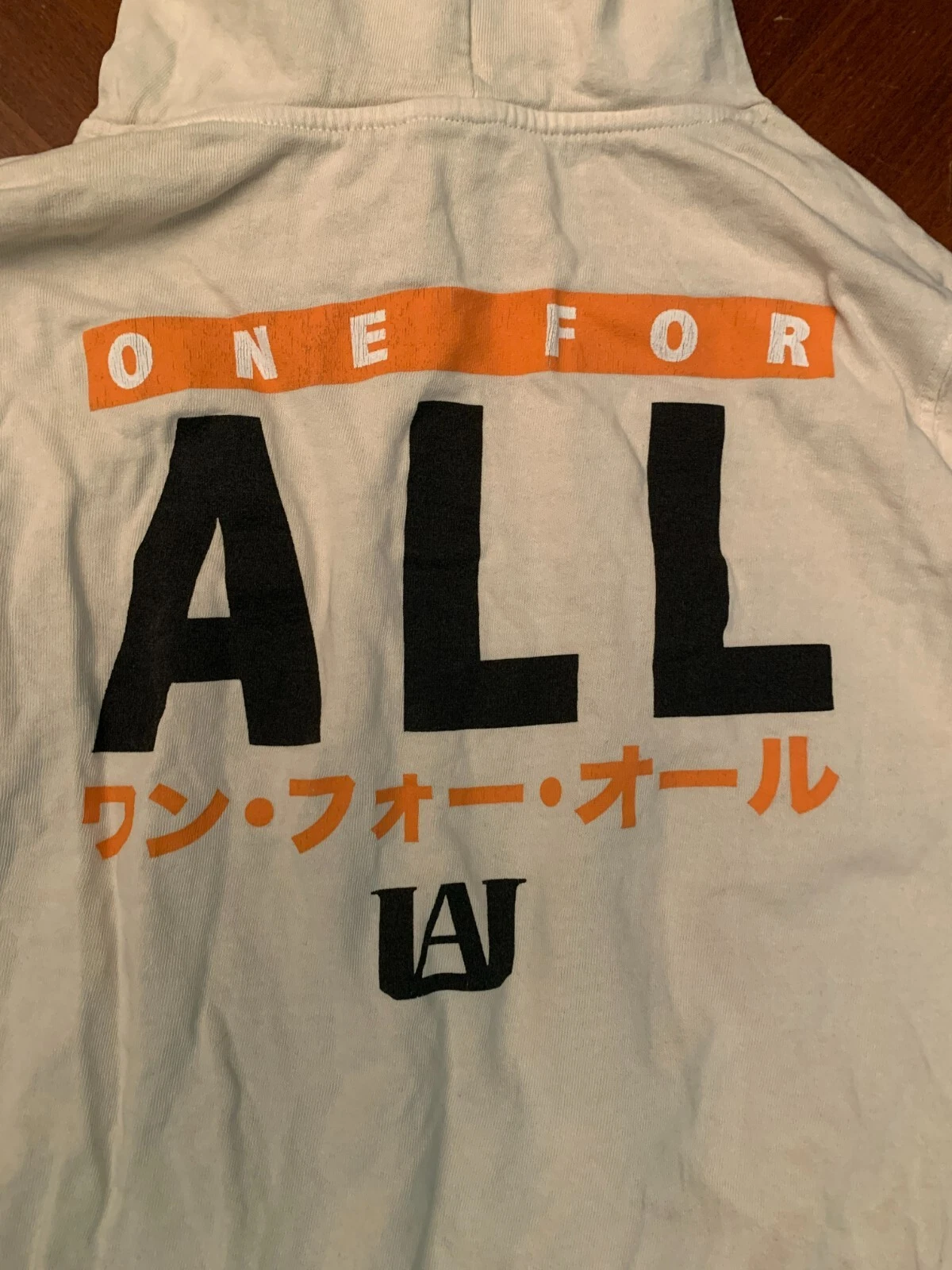 OFF WHITE Felpa con cappuccio grafica My Hero Academia One For All media bianca fuori uso arancione