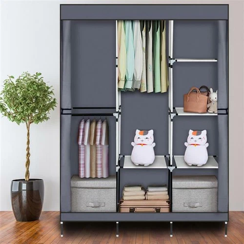 71"Portable Closet Wardrobe Clothes Rack Storage Organizer with Shelf Gray New - Picture 3 of 10