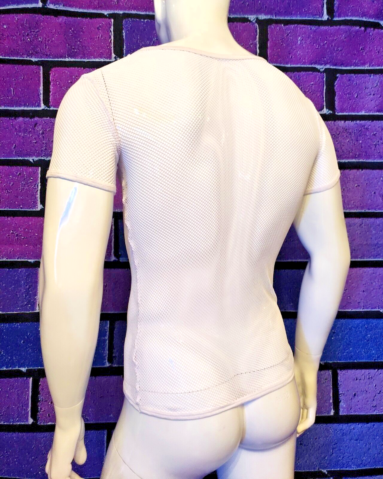 ALTRA NUOVO! Camicia a rete maniche corte uomo shirt top super soft stretch sexy collo a V white taglia 2